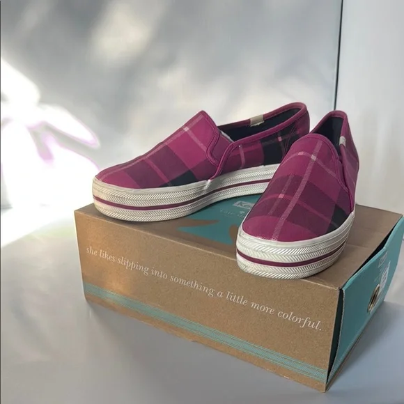Kate Spade Keds Decker Pink Plaid Shoes - Picture 1 of 3